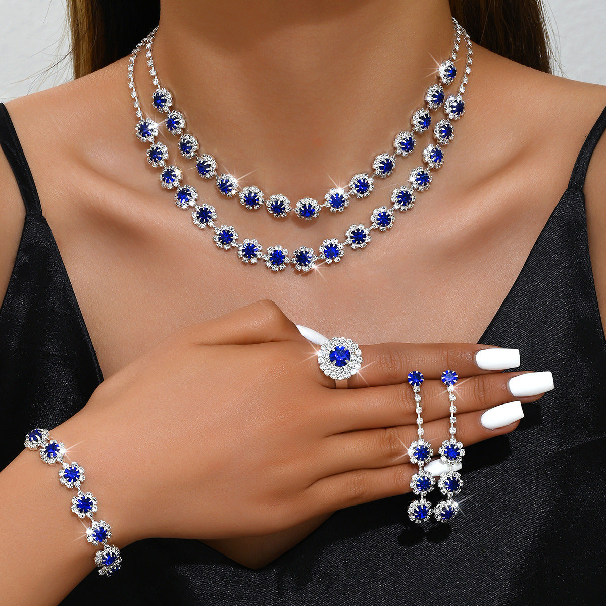 Wedding Double Layer Sunflower Diamond Suite Jewelry Set