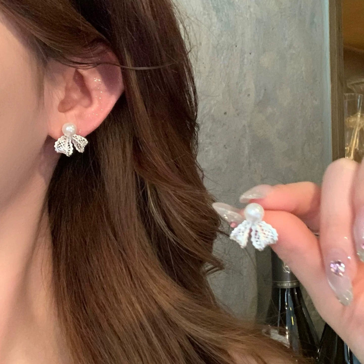 Gentle Lace Pearl Bow Niche Exquisite Fairy Style Light Earrings