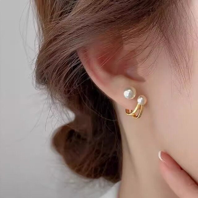 Women's Lux Pearl Design High-grade Personalized Fashionable Two Stud Earrings