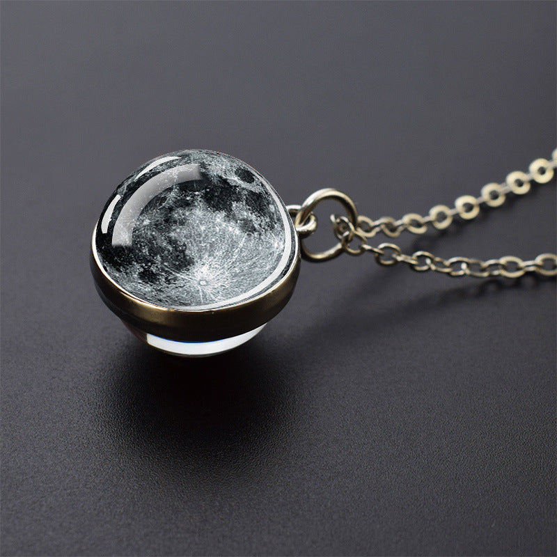 System Galaxy Nebula Double-sided Time Stone Necklace