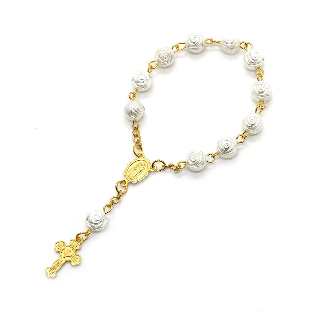 Rosary Love Angel Wings Rose Pearl Bracelet