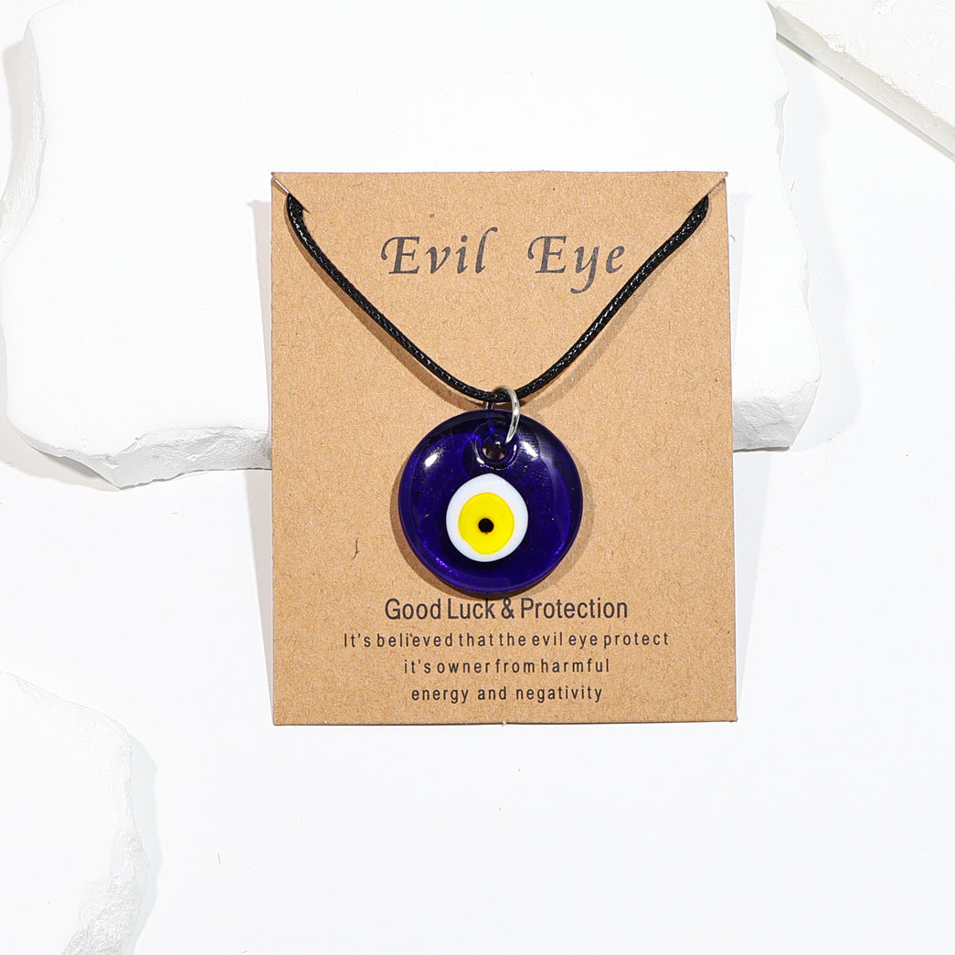 Vintage Blue Glass Devil's Eye Round Necklaces
