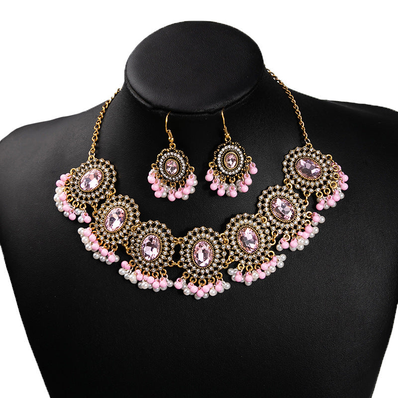Bohemian Crystal Ethnic Style Diamond Tassel Jewelry Set