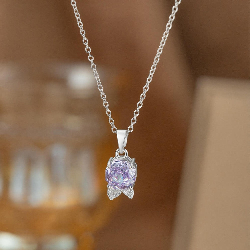 Steel Female Micro Inlaid Pink Diamond Necklace