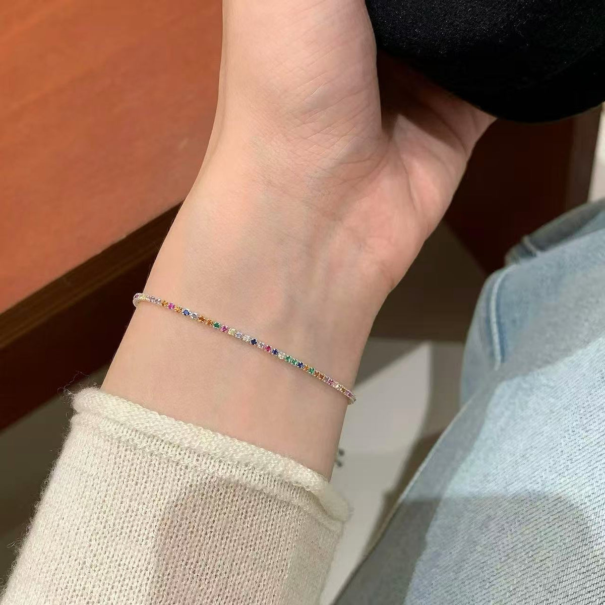 Women's Dopamine Rainbow Fine Zircon For Light Luxury Minority Design Exquisite Bracelets