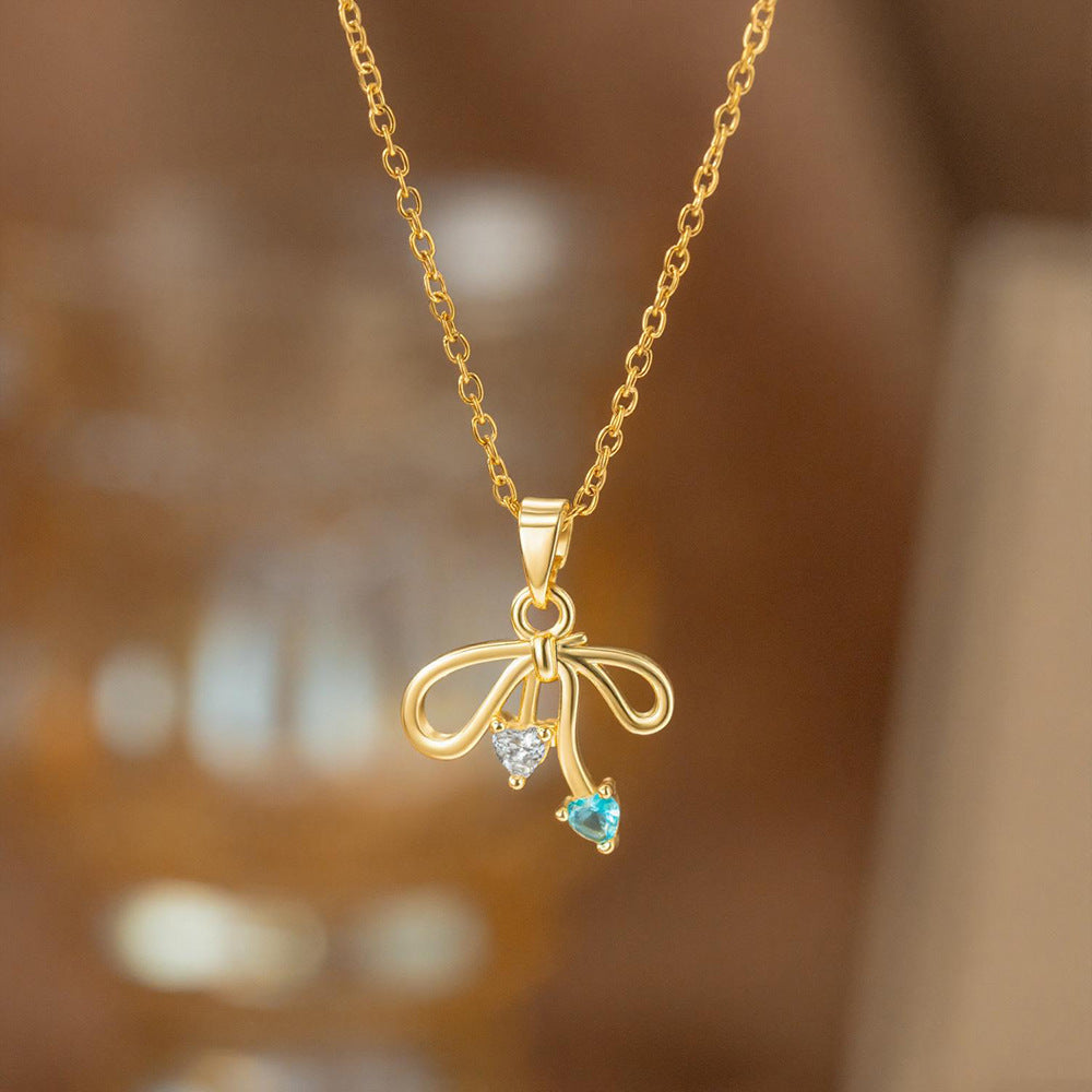 Women's Bow Light Luxury Minority Design Blue Diamond Love High-grade Simple Necklaces