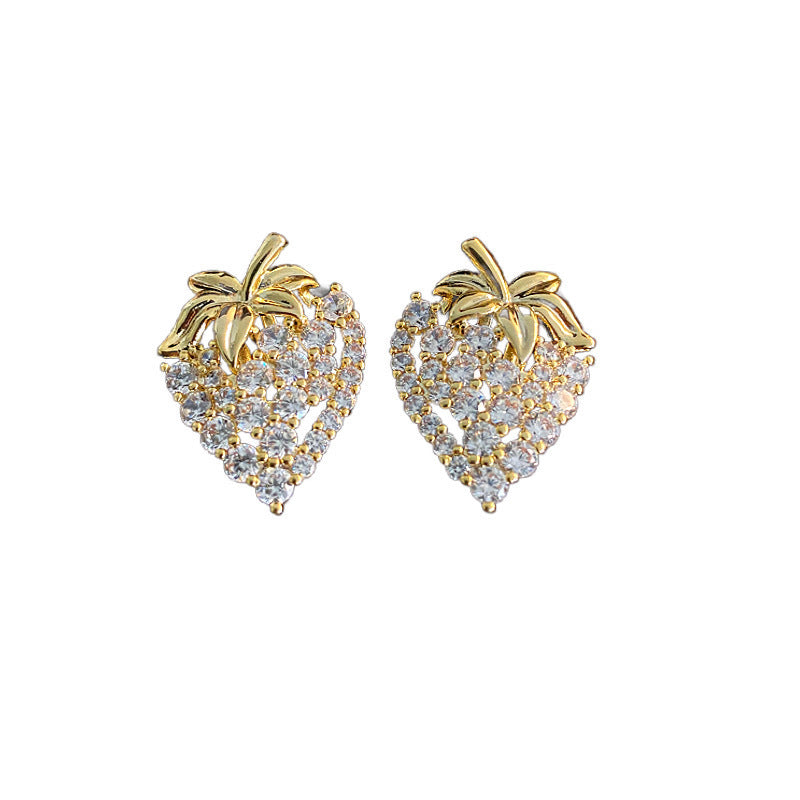 Women's Design Full Zirconium Strawberry Fashionable Temperament Sweet Personality Light Luxury Earrings