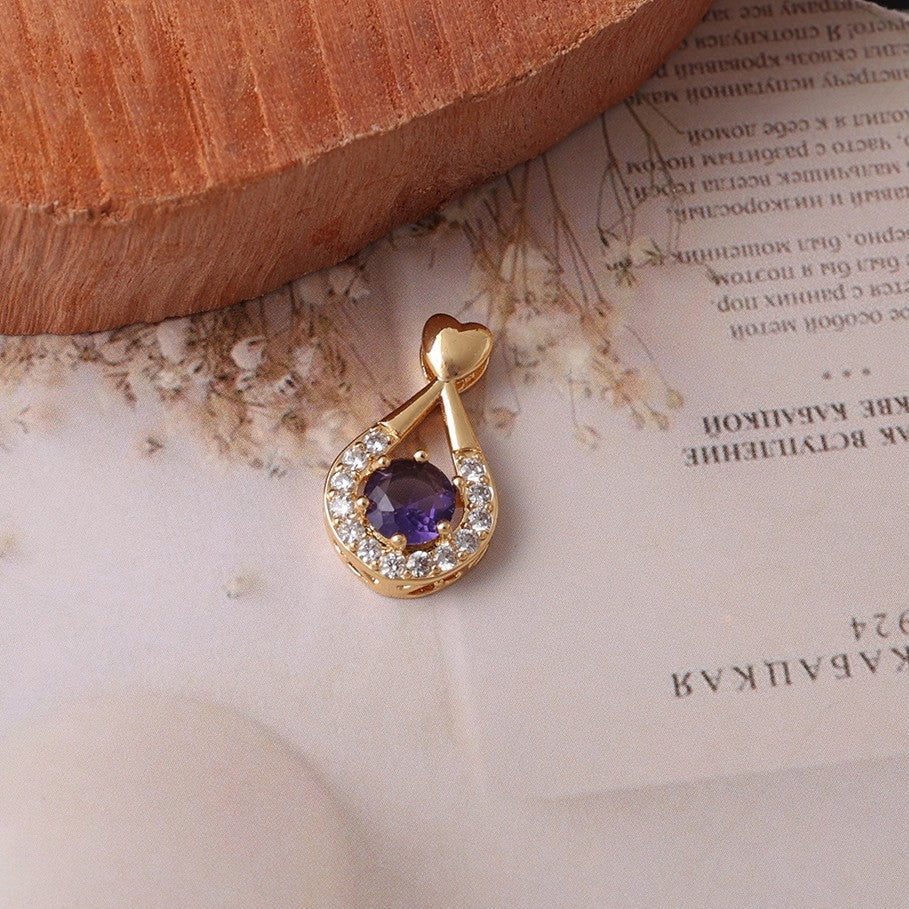 Golden Drop-shaped Amethyst Jeweled Elegant Graceful Pendant