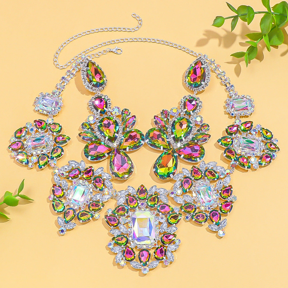 Versatile Exaggerated Rhinestone Flashing Formal Dress Jewelry Set