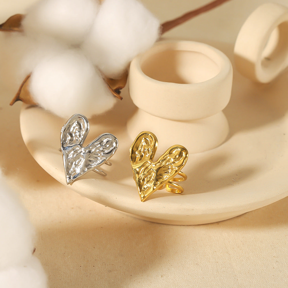 French Retro Light Luxury Design Gold Stainless Steel Lava Love Jewelry Set