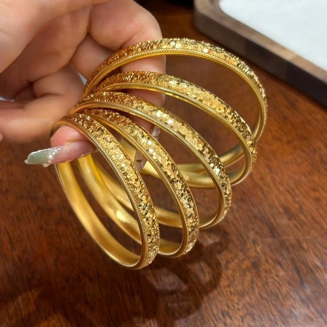 Gold Shop Alluvial Ancient Style Carved Flash Mush Ice Bracelet