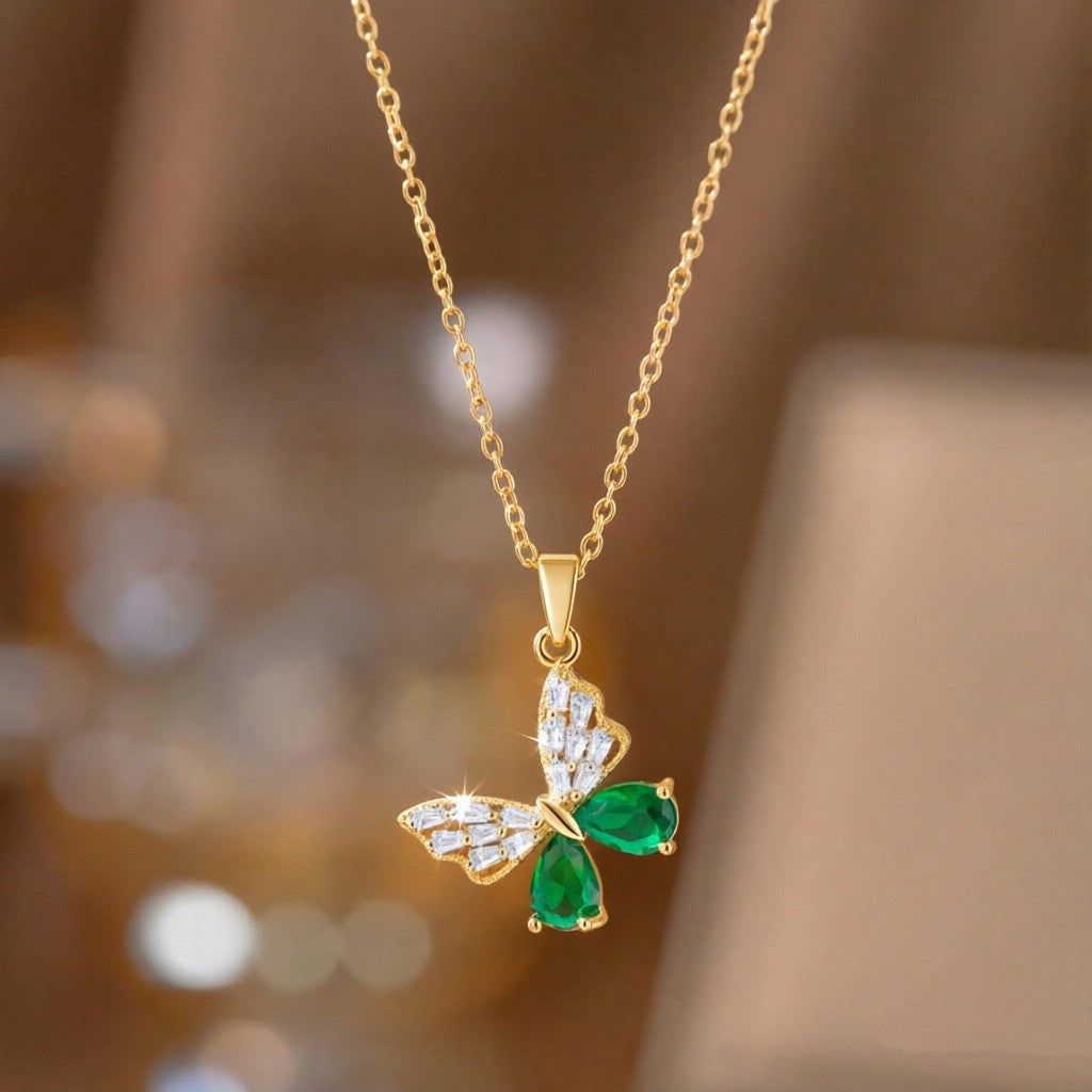 Steel Female Micro Inlaid Pink Diamond Necklace