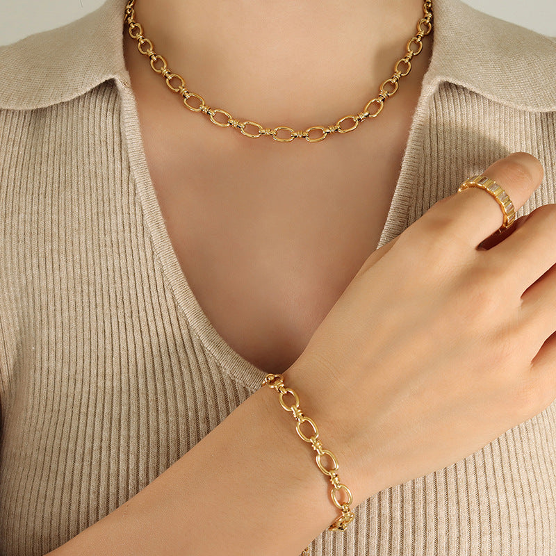 Buckle Thick Straps Titanium Steel Gold Plated Hip Hop Fashion Jewelry Set