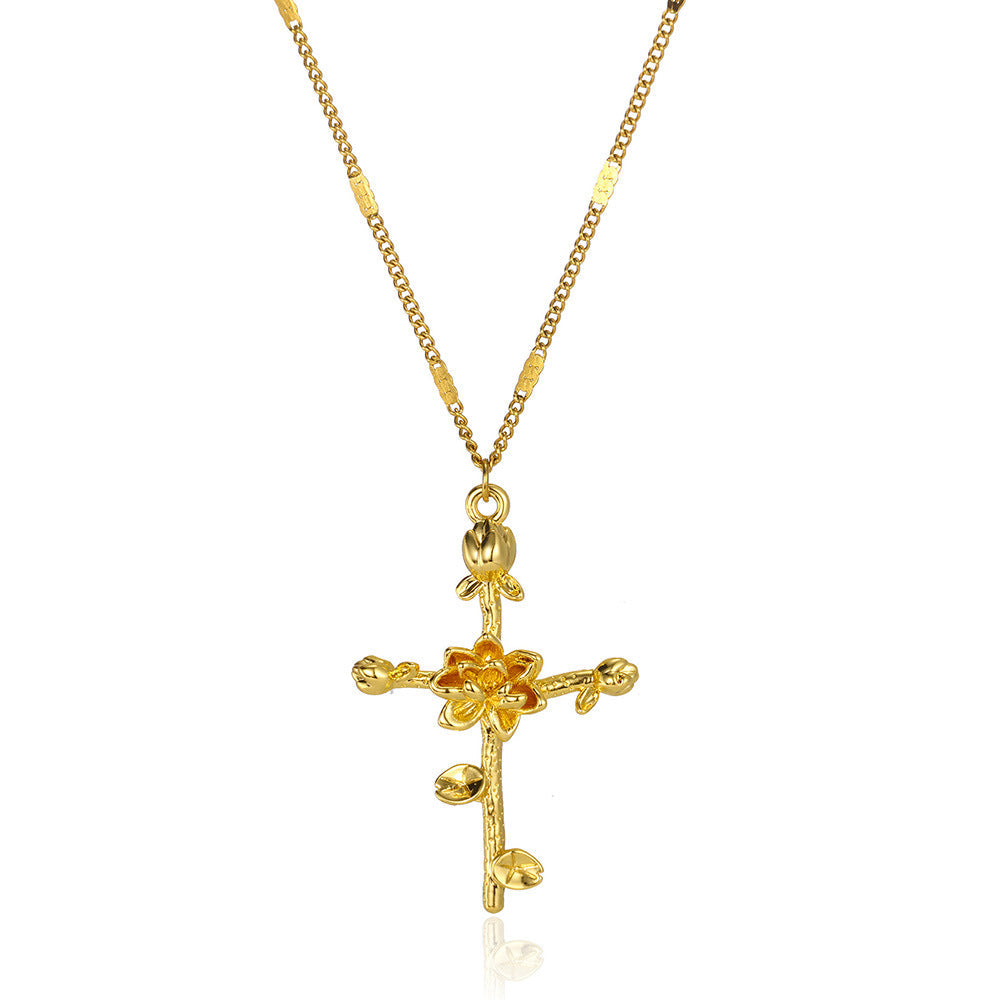 Gold-plated December Flower Three-dimensional Birthday Cross Holiday Necklace