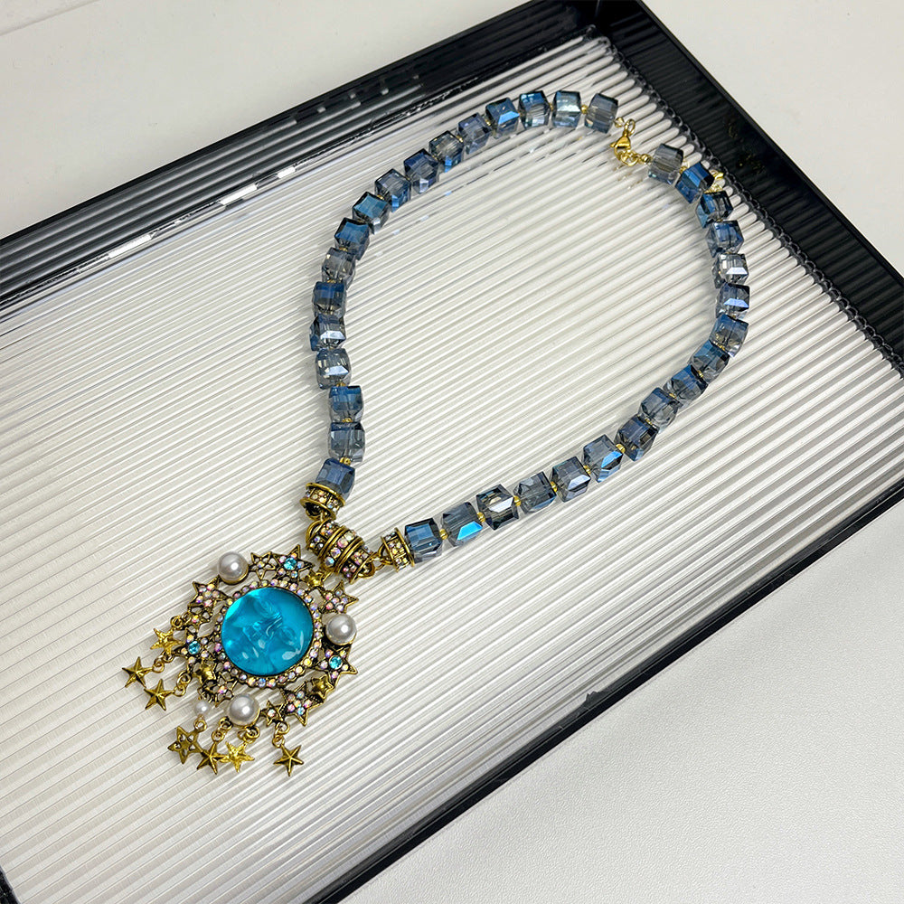 Women's Moen Face Moon Beaded For Niche Personality Design Necklaces