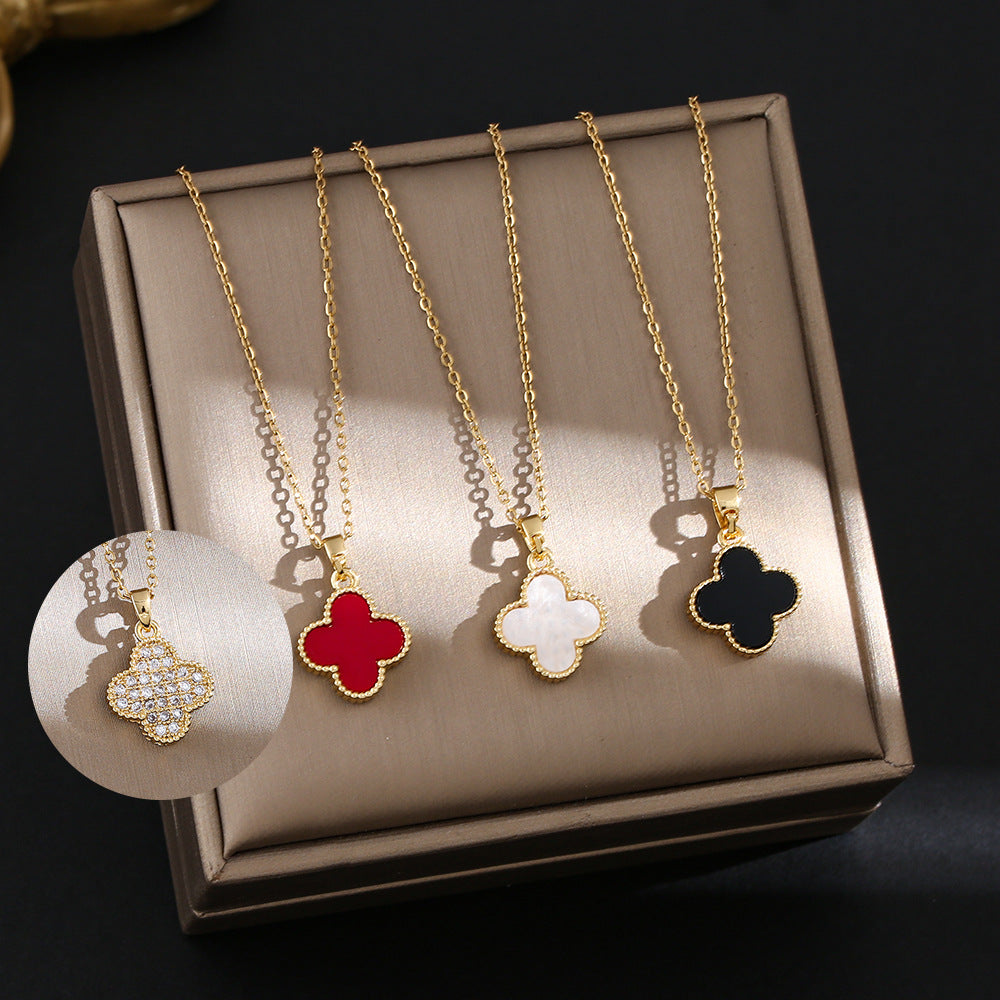 Women's Steel Positive Negative Sides With Micro Inlaid Zircon Clavicle Necklace