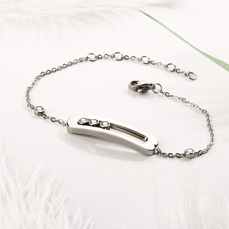 Stainless Steel Diamond Circle Moving Stone Holder Jewelry Set