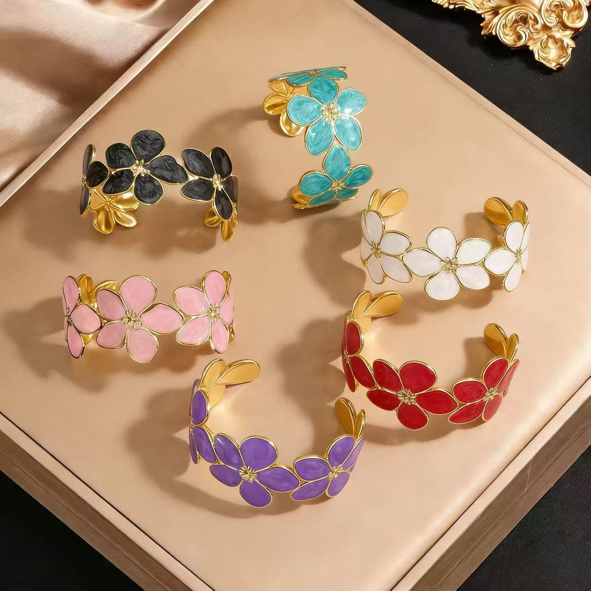Glaze Flowers Stainless Steel Female High Sense Personality Wild Flower Bracelets