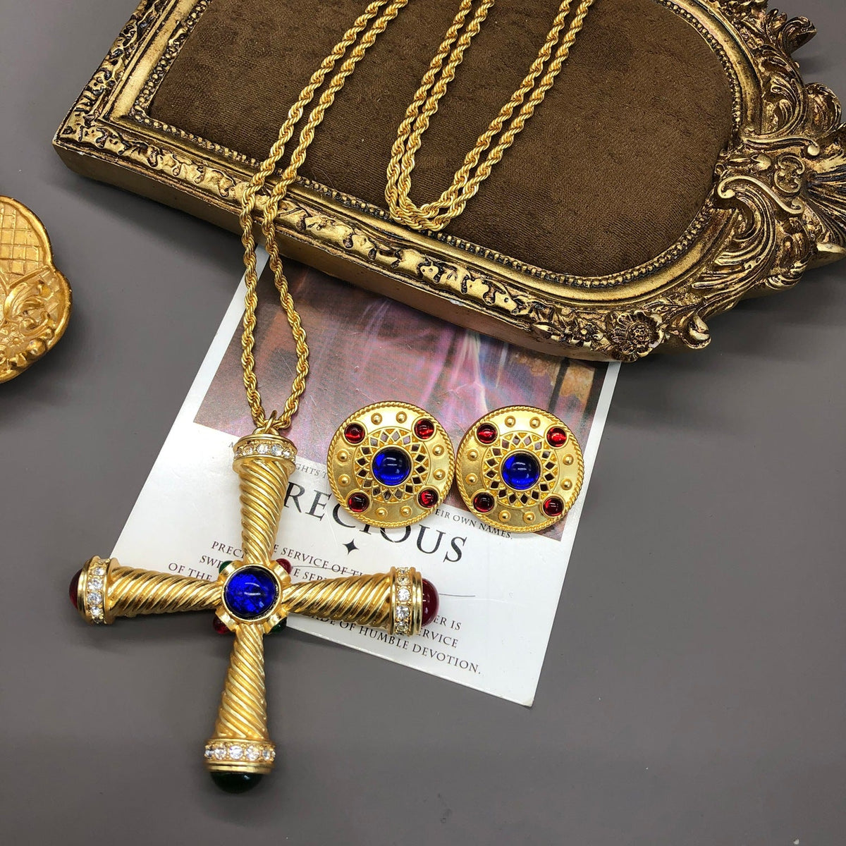 Style Electroplated Real Gold Graceful Fashionable Cross Round Inlaid Jewelry Set
