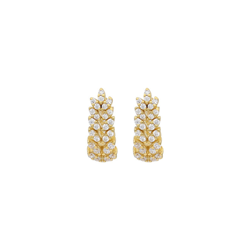 Simplicity Copper Inlaid Zircon Ear Of Rice Clip Versatile Earrings