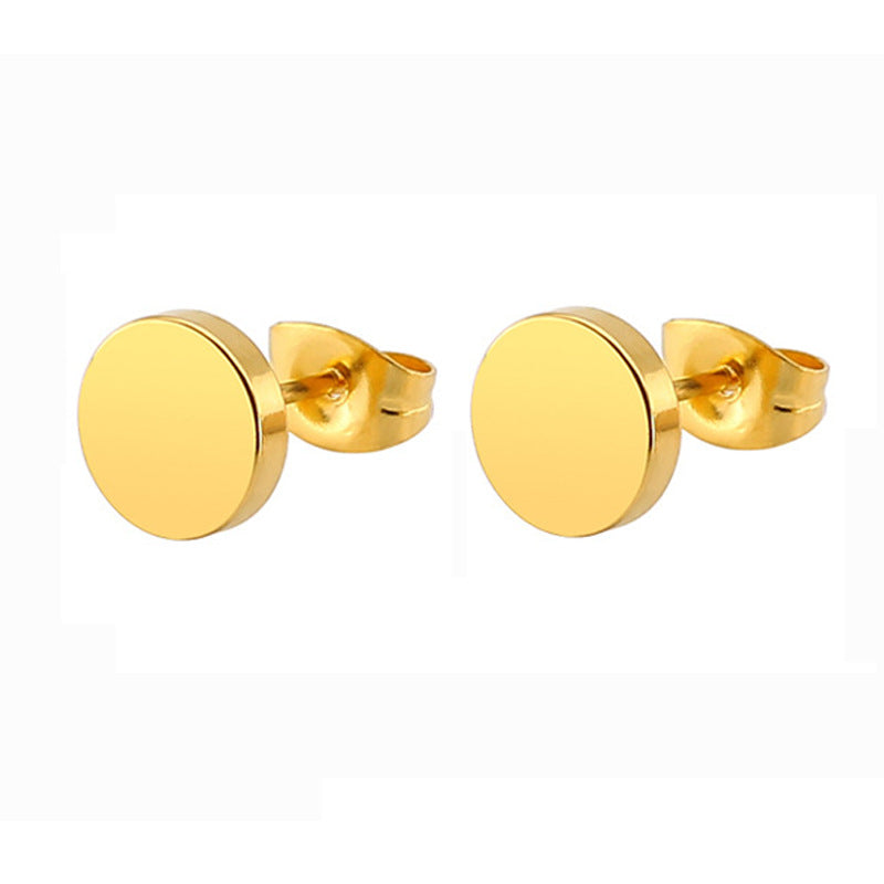 Steel Round Cake Butterfly Clasp Small Ear Titanium Earrings