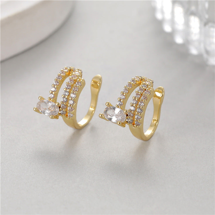 Out Ear Clip Gold Micro Inlaid Zircon Light Stud Earrings