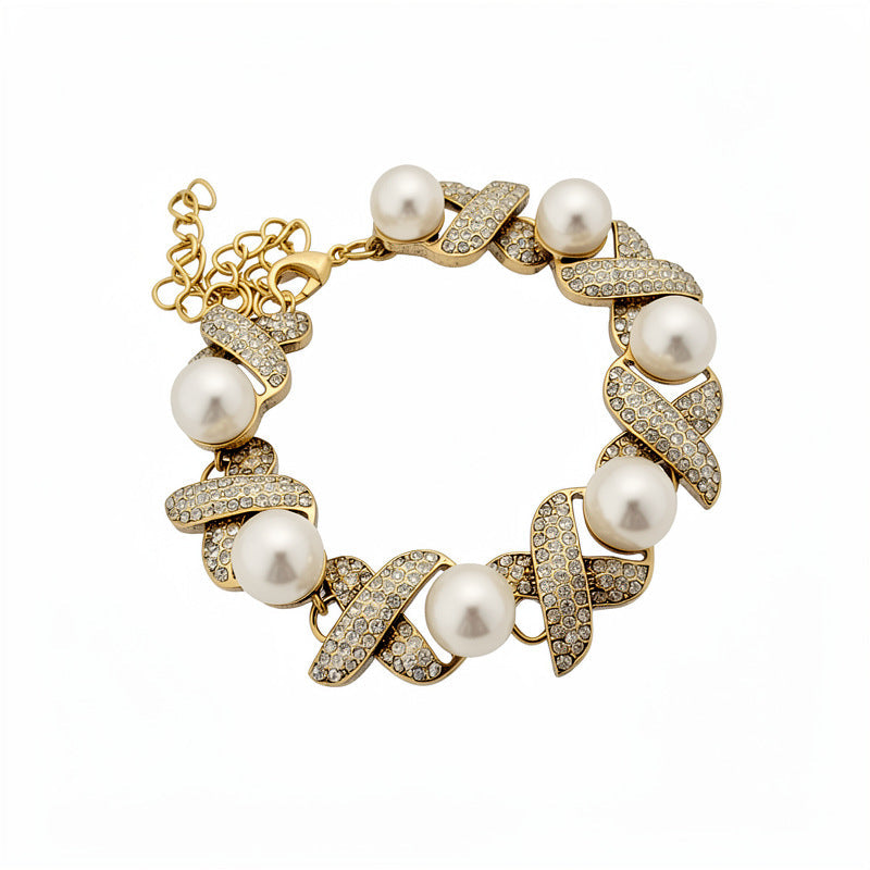 Diamond Round Pearl Light Luxury Minority Clavicle Chain Jewelry Set