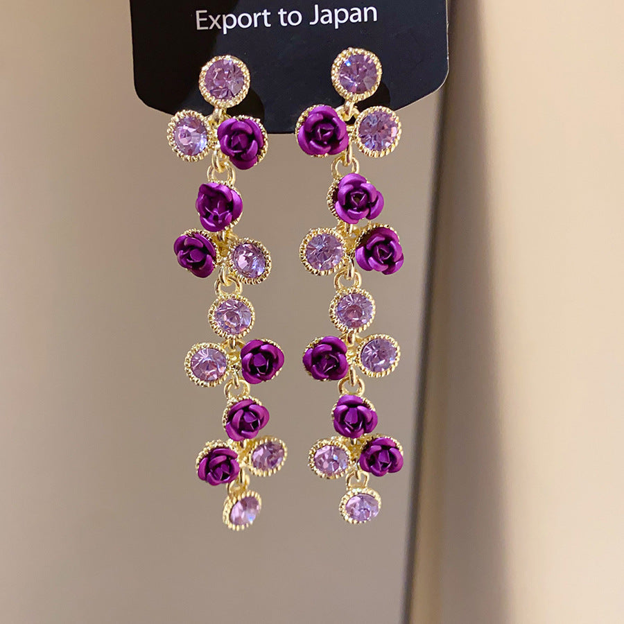 French Royal Style Zircon Geometric Flower Light Luxury High-grade Earrings
