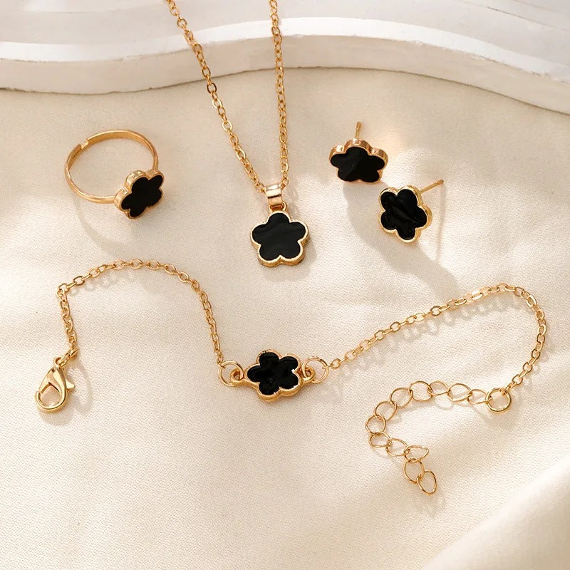 Women's Korean Style Parthenocissus Grass Simple Petal Five-leaf Jewelry Set