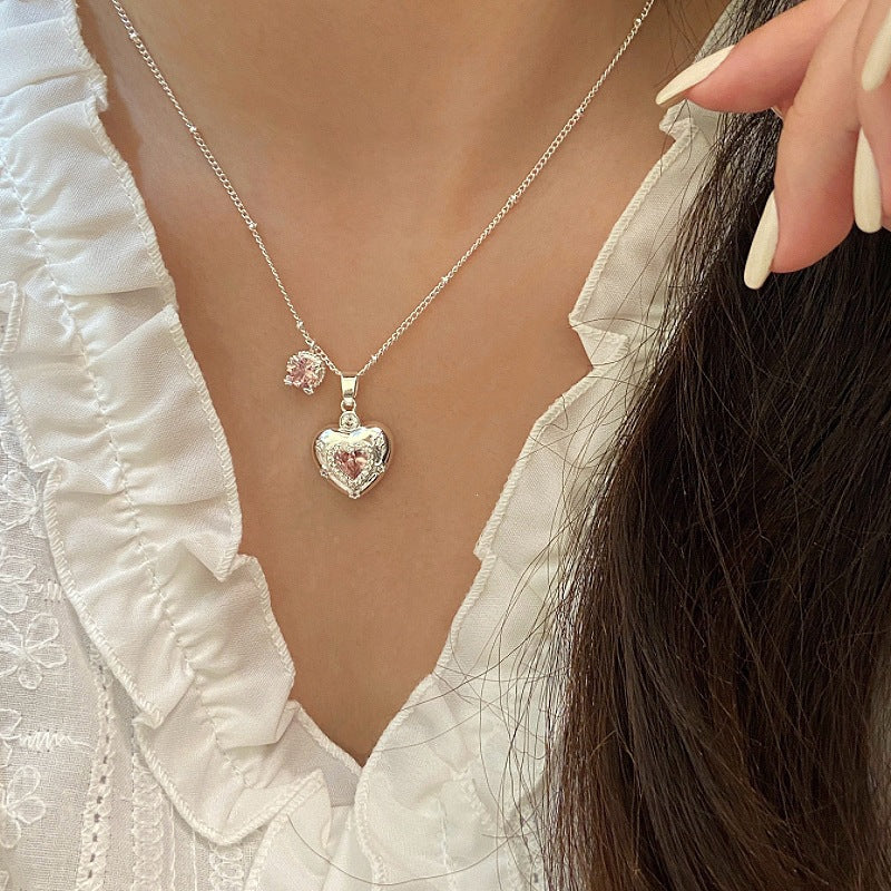 Loving Heart Zircon Ear Combination Female Sweet Necklace