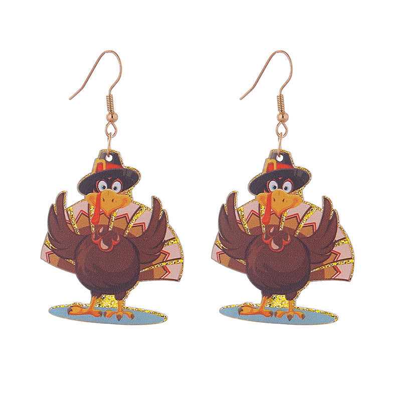 Autumn Thanksgiving Turkey Maple Leaf Party Funny Earrings