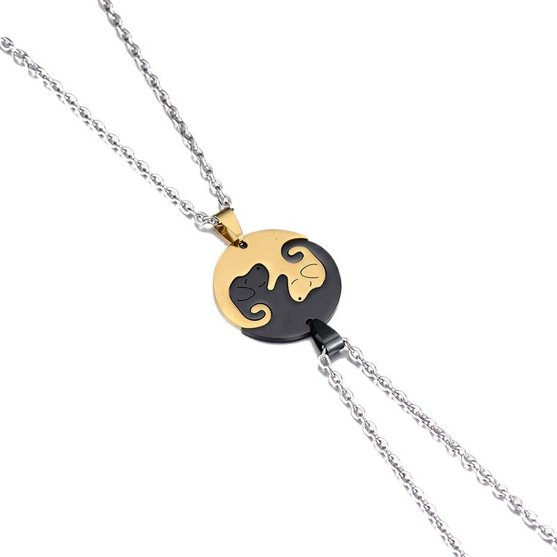 Women's & Men's Dog Couple Stitching For Girlfriends Simple Cute Korean Titanium Pendants