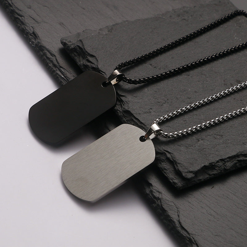 Men's Ornament Titanium Steel Personality Chinese Fashion Square Plate Necklaces