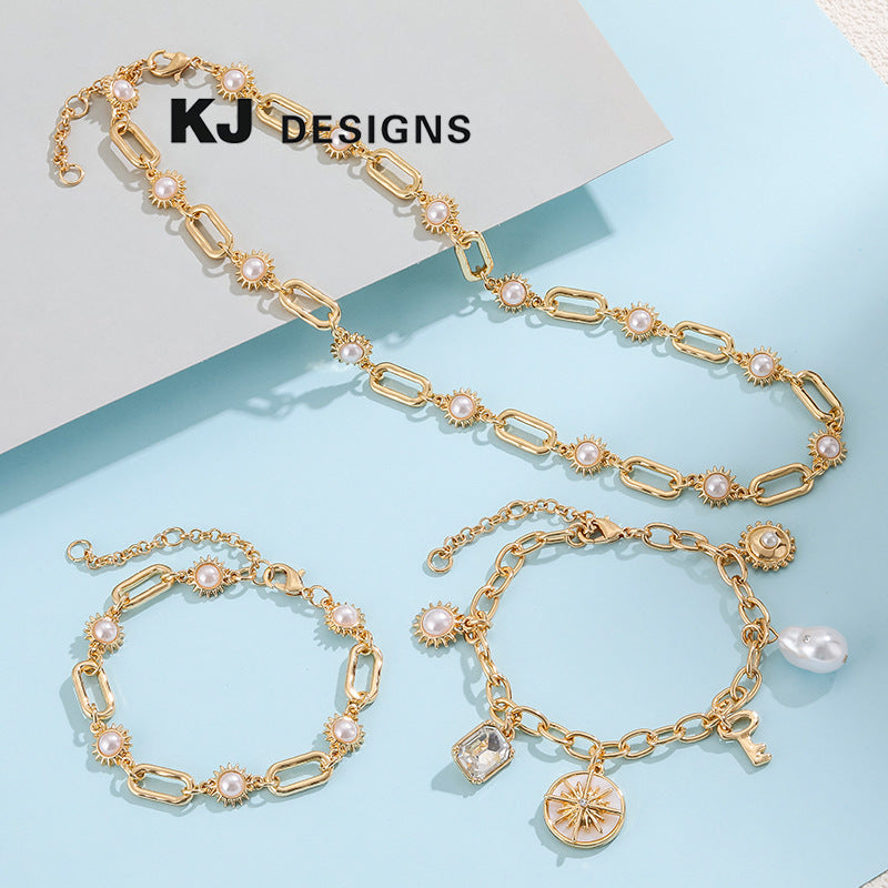 Bohemian Style Simple Graceful Imitation Pearl Suit Jewelry Set