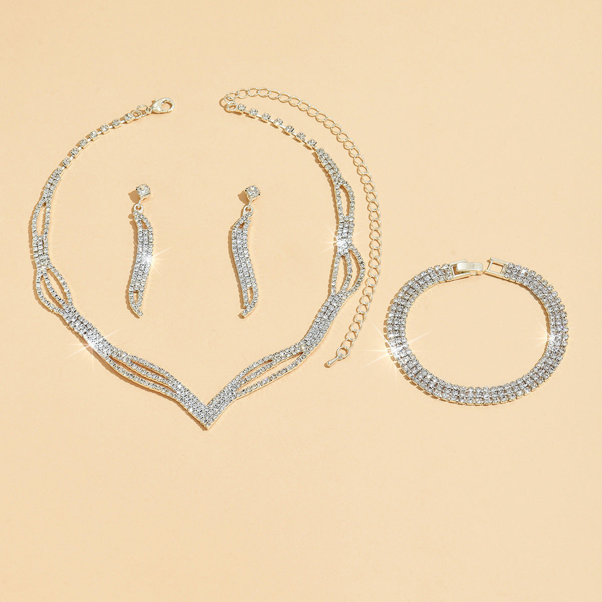Bridal Three-piece Diamond Claw Chain Supply Jewelry Set