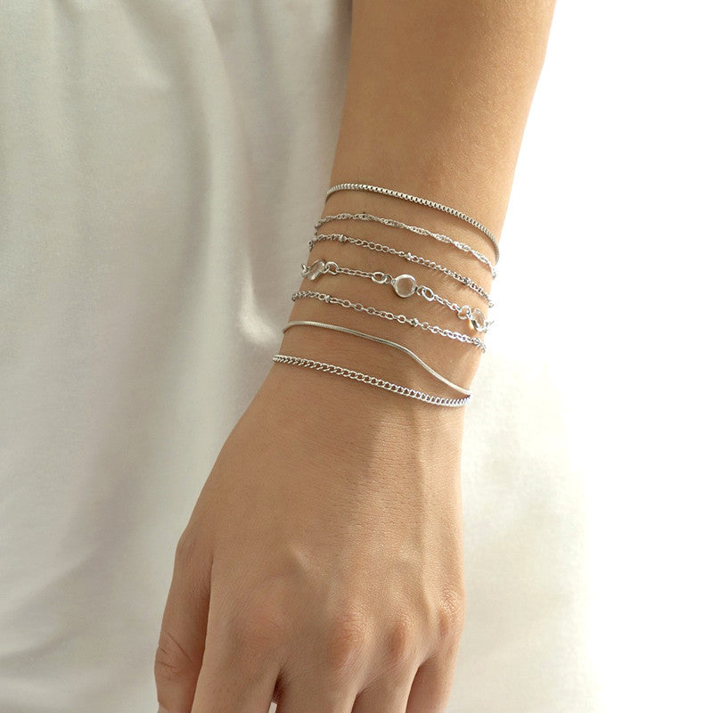 Women's Thin Chain Mix Match Snake Bones Box Bracelet