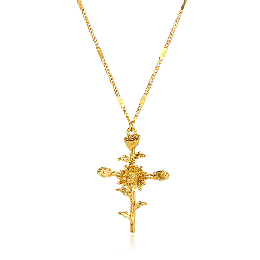 Gold-plated December Flower Three-dimensional Birthday Cross Holiday Necklace