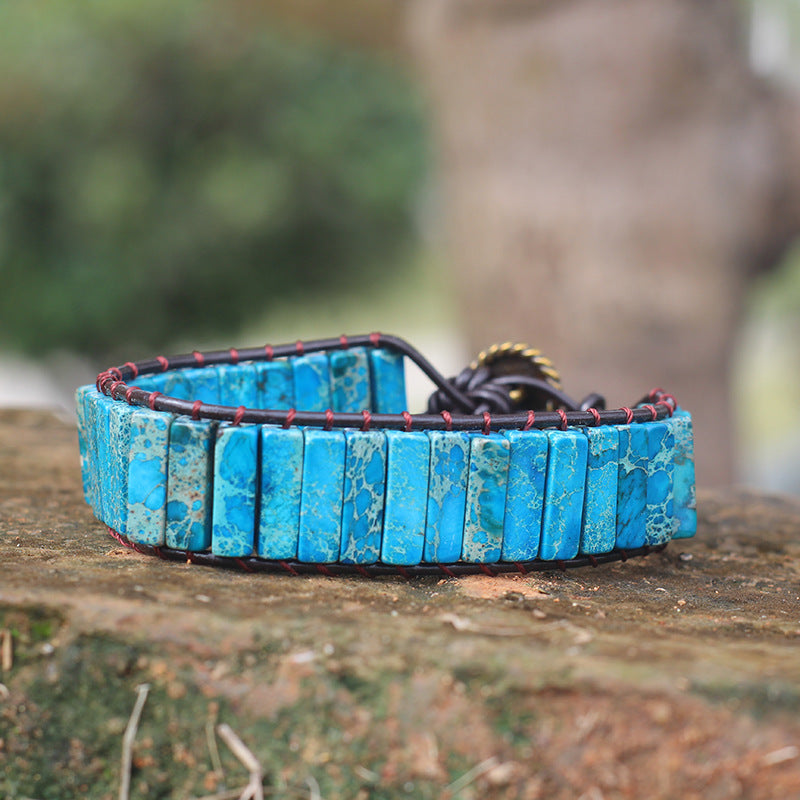 Bohemian Style Natural Stone Lan Di Royal Vintage Hand-woven Bracelet