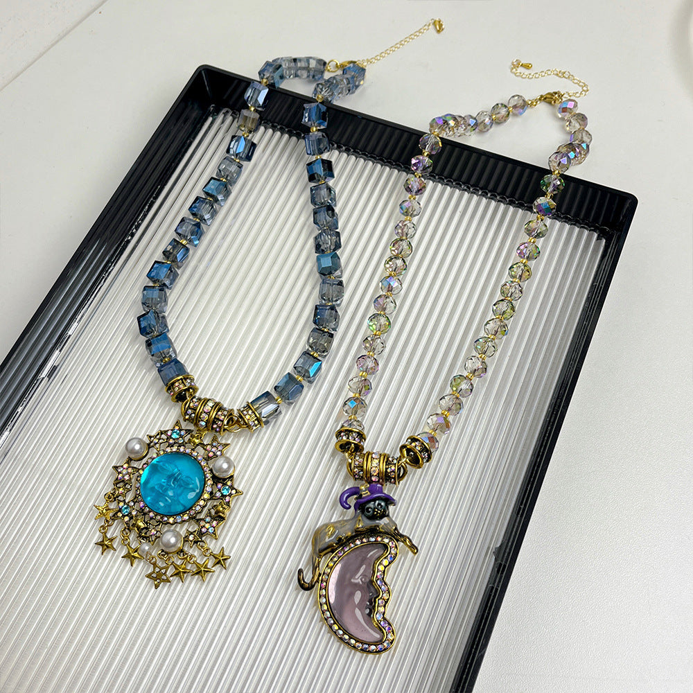 Women's Moen Face Moon Beaded For Niche Personality Design Necklaces