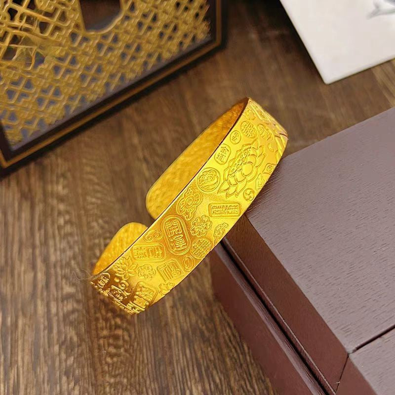 Women's Lotus Lucky Words Artificial Gold-plated Wide Face Fu Bracelet
