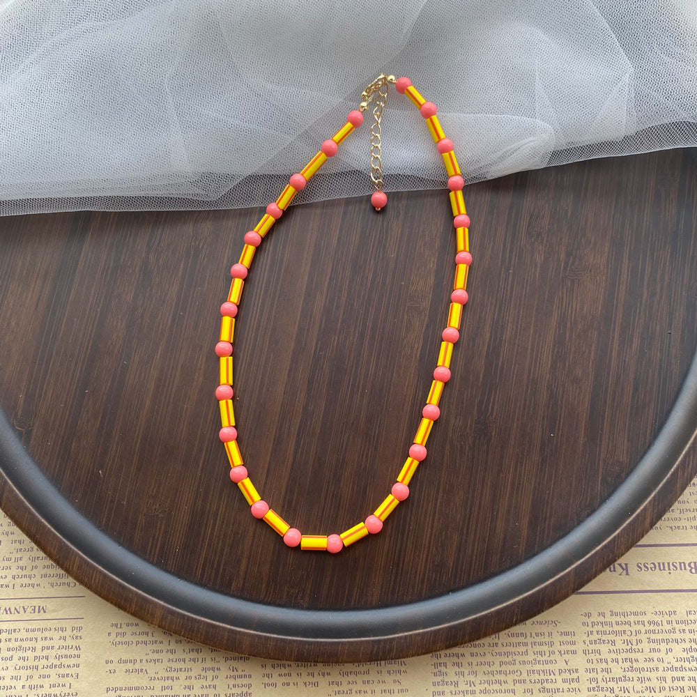 Fashion Color Handmade Woven Bead Ethnic Style Rainbow Necklaces