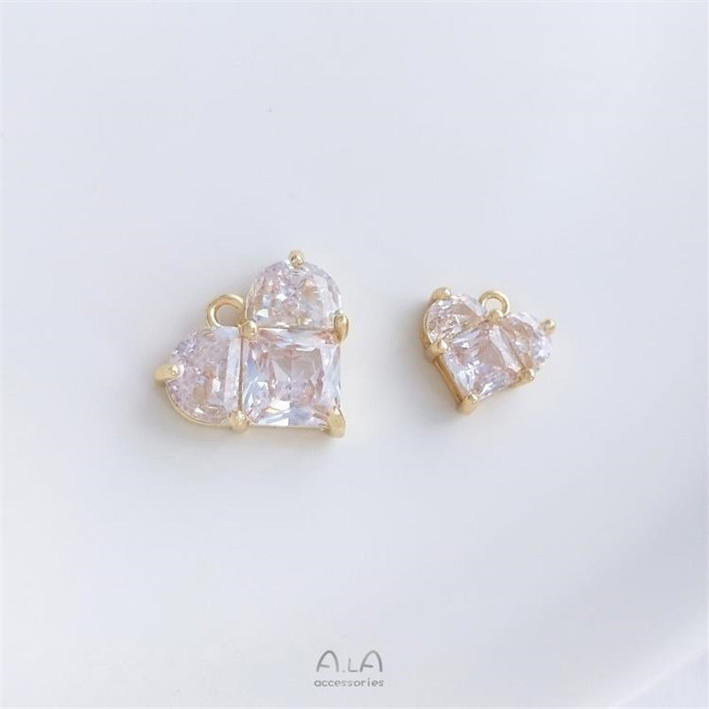 Inlaid Square Zirconium Semicircle Zircon Gilded Peach Heart Pendant
