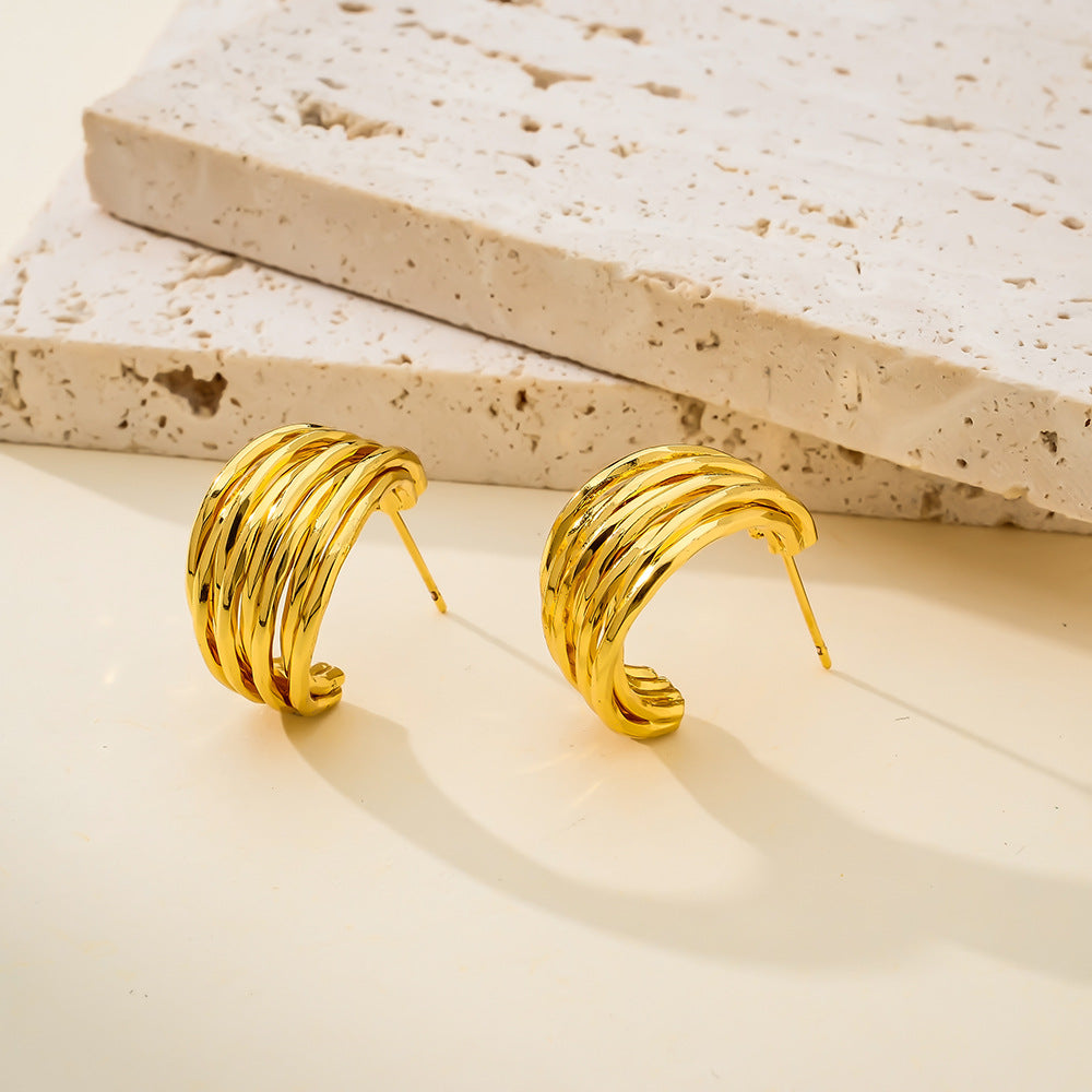 Women's Metallic Hammered Hollow Hemisphere Stainless Steel Water Earrings