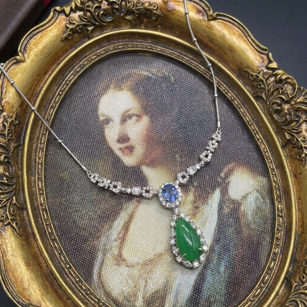Royal Style Water Drop Emerald Dress With Light Jewelry Set