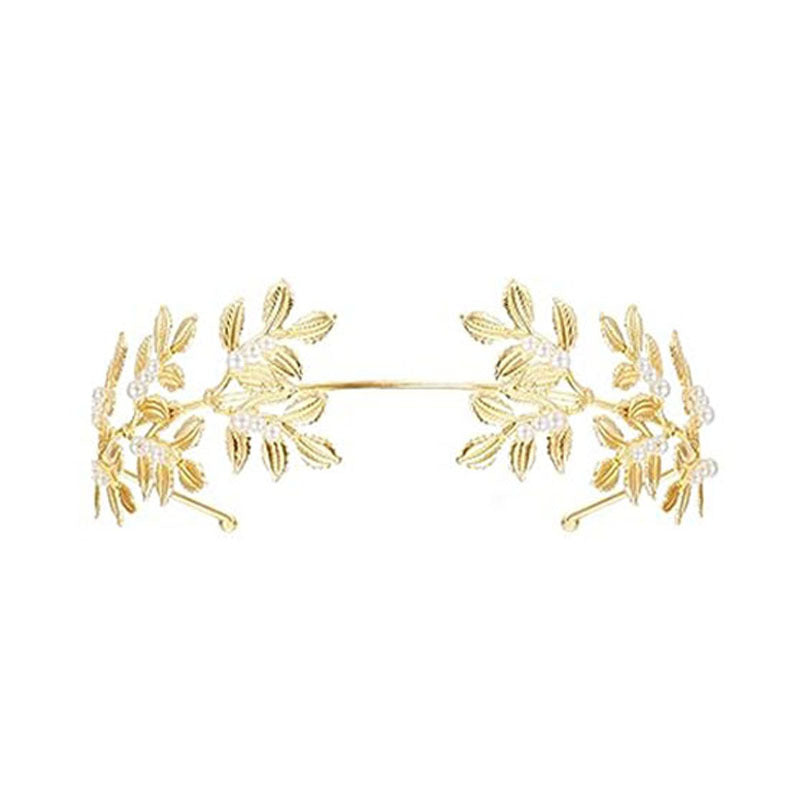 Fashion Leaves Headband Pearl Suite Wire Jewelry Set