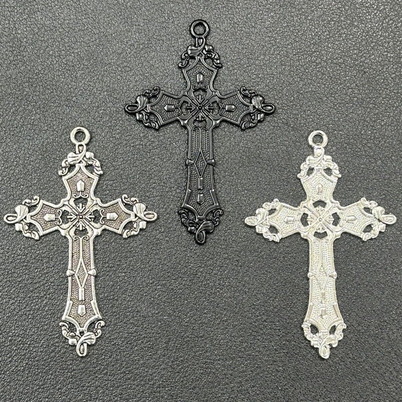 Men's Retro Antique Sier Ancient Rattan Pattern Cross Clothing Pendant
