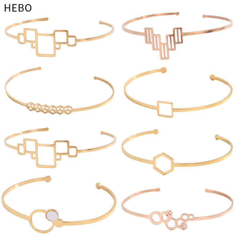 Geometric Hollow Metal Feeling Open-ended Stainless Steel Vacuum Electroplating Design Bracelets