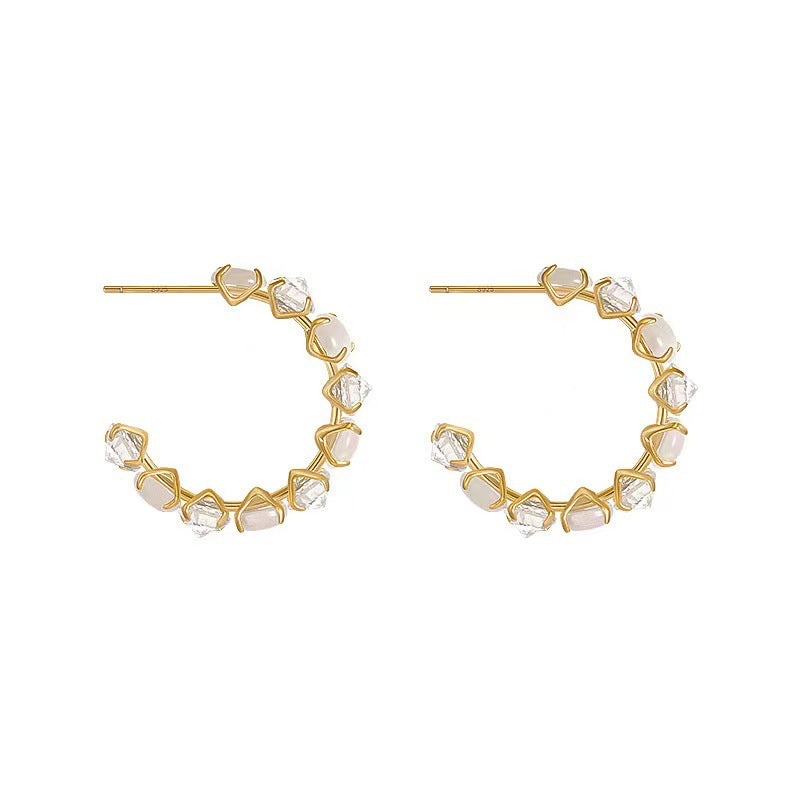 Needle Vintage Shaped Ear Opal Geometric Graceful Stud Earrings
