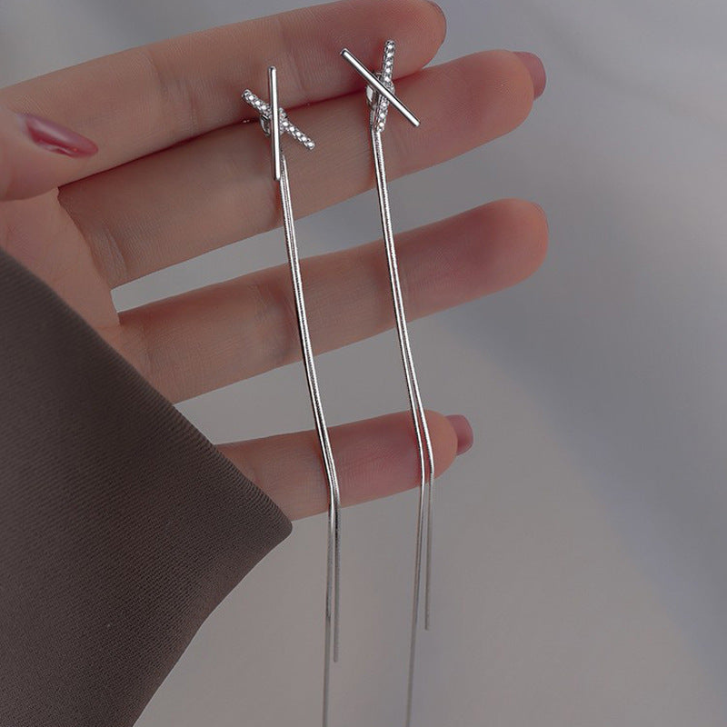 Tassel High-grade Sier Needle Metal Light Luxury Pearl Rings