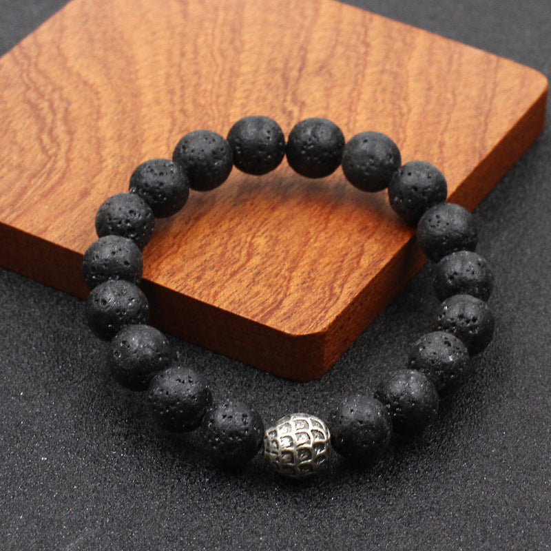 Men's Beads Lucky Beaded Boys Hand Obsidian Volcanic Stone Simple The Bracelets